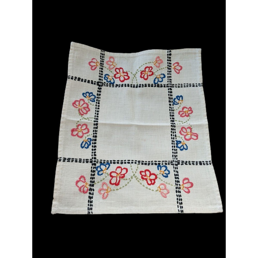 Embroidered Doily Dresser Scarf Napkin White Red Black 11x12 Inch